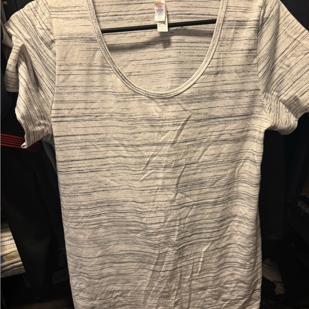 LuLaRoe Gray Striped Short Sleeve Tee